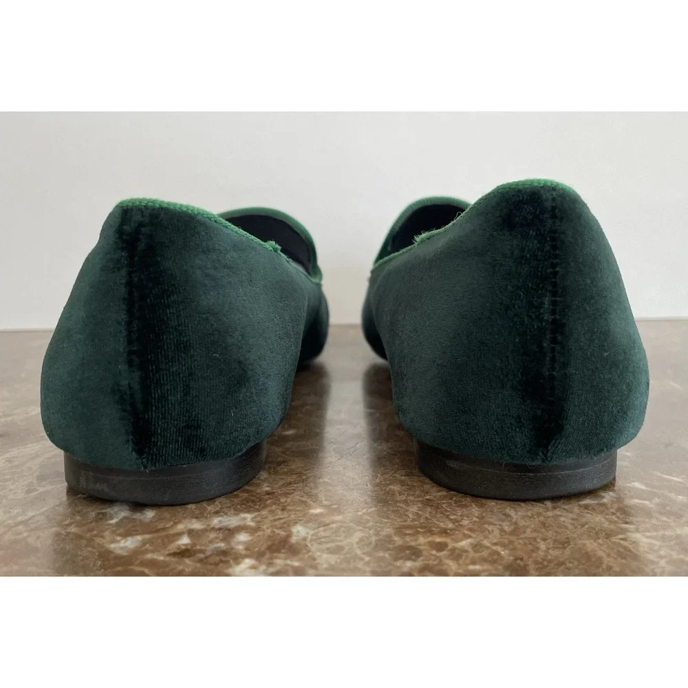 Vintage Havana Green Velvet‎ Flats Beaded Bees Dragonflies Holiday Old Money 8.5